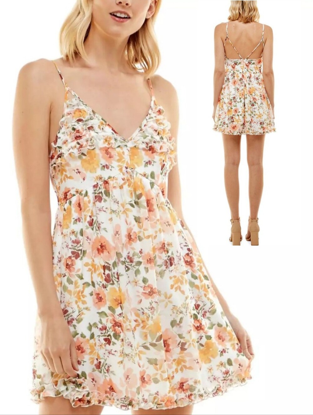 NWT Trixxi Sz XL White Purple Spring Floral Ruffles Chiffon Countrycore Sundress
